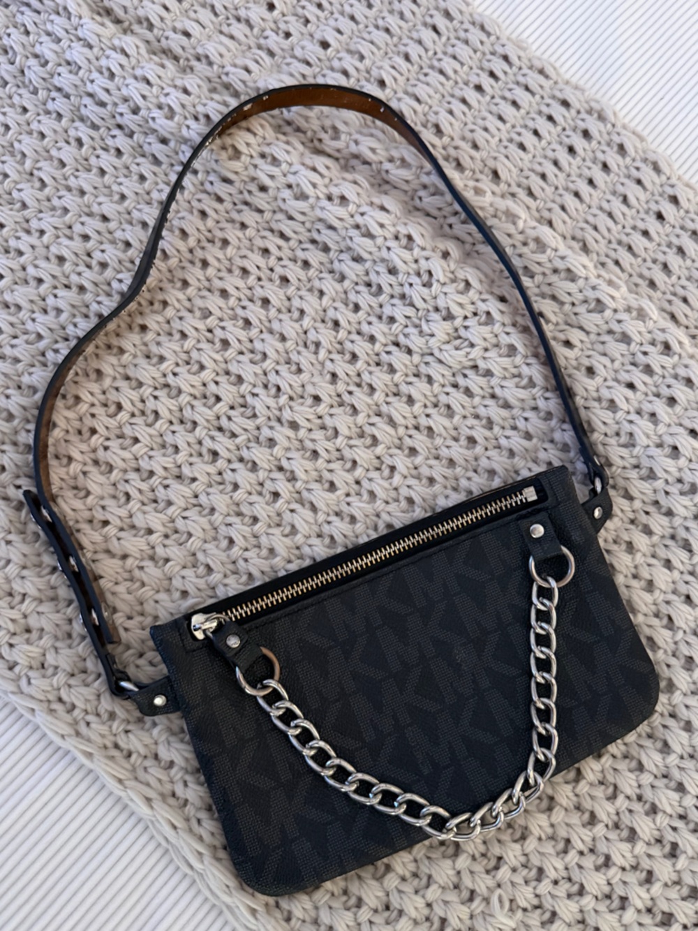 Michael Kors Black Chain-Trim Crossbody Wallet